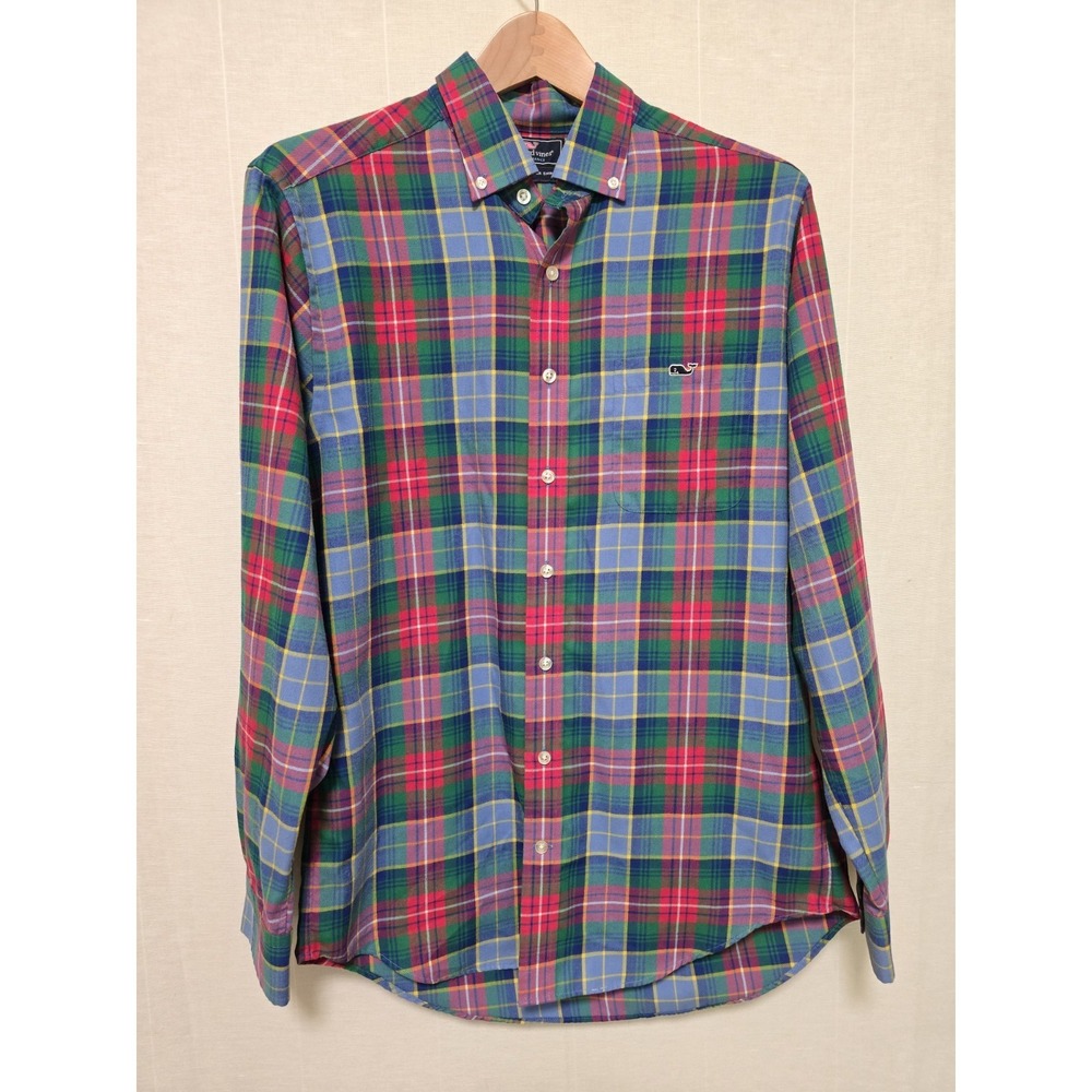 Vineyard Vines Slim Fit Cotton Whale Embroidered Check Button-Up Shirt Medium